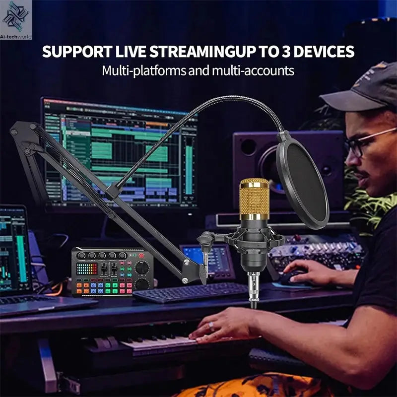 Live Podcast Equipment Set, with BM800 studio microphone, audio mixer supports a variety of sound effects, for PC,live broadcast Ai-TechWorld 