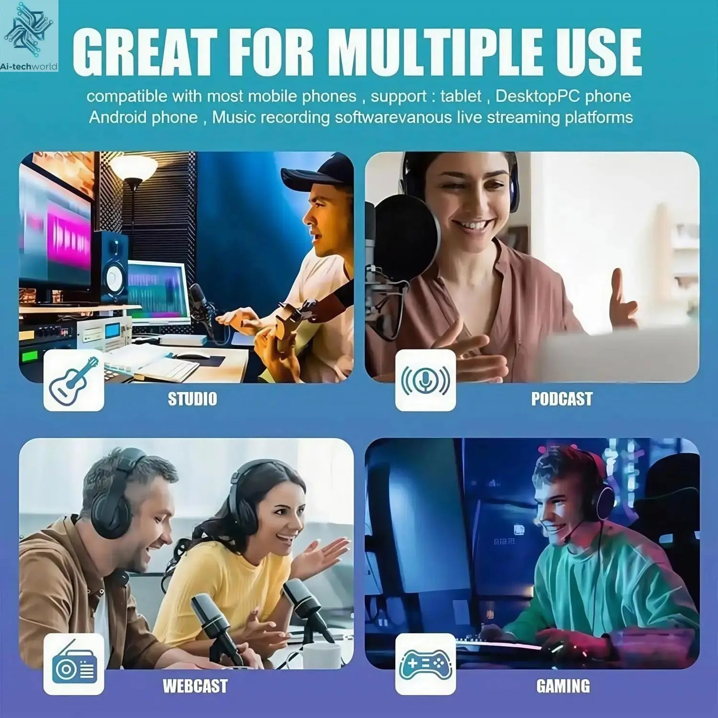 Live Podcast Equipment Set, with BM800 studio microphone, audio mixer supports a variety of sound effects, for PC,live broadcast Ai-TechWorld 