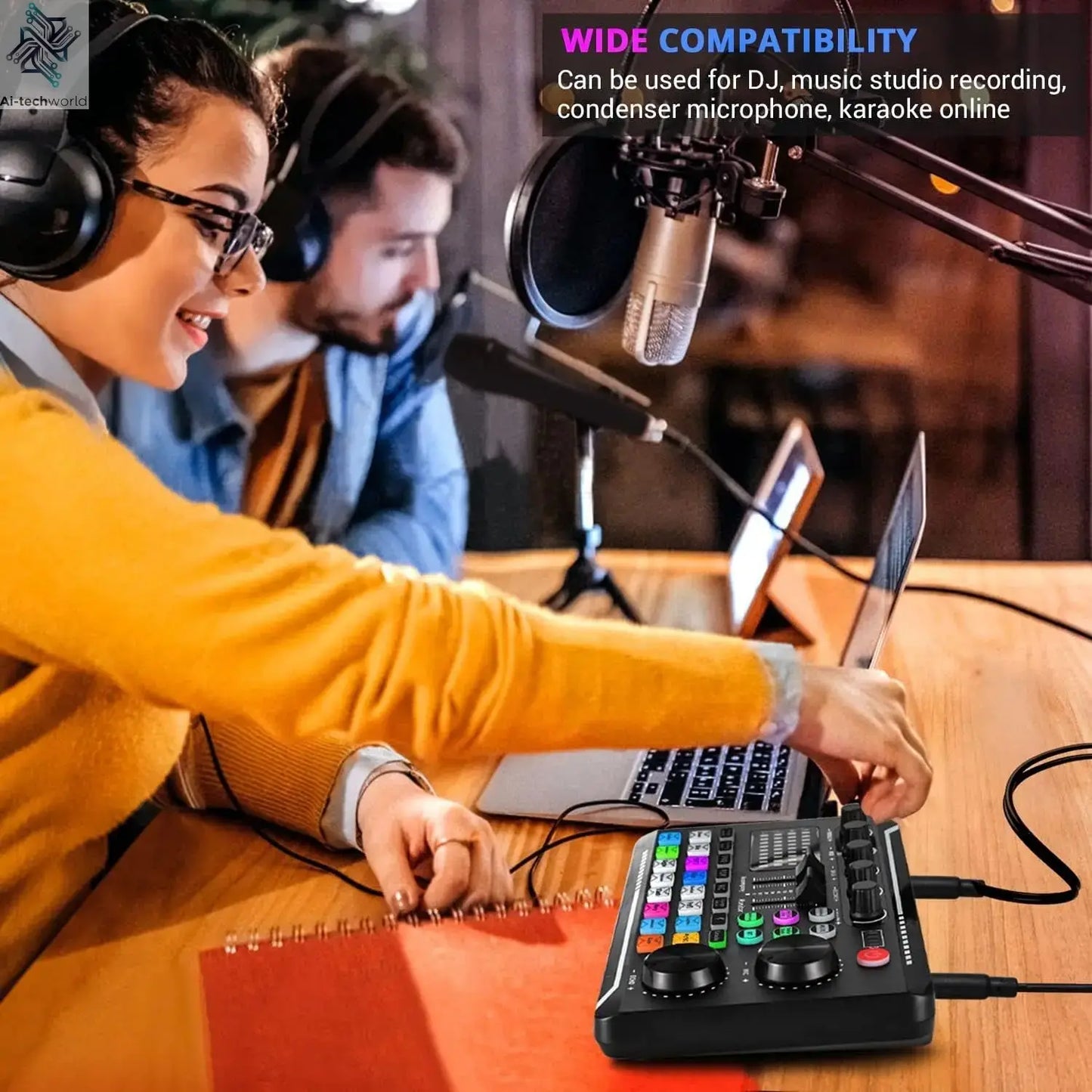 Live Podcast Equipment Set, with BM800 studio microphone, audio mixer supports a variety of sound effects, for PC,live broadcast Ai-TechWorld 