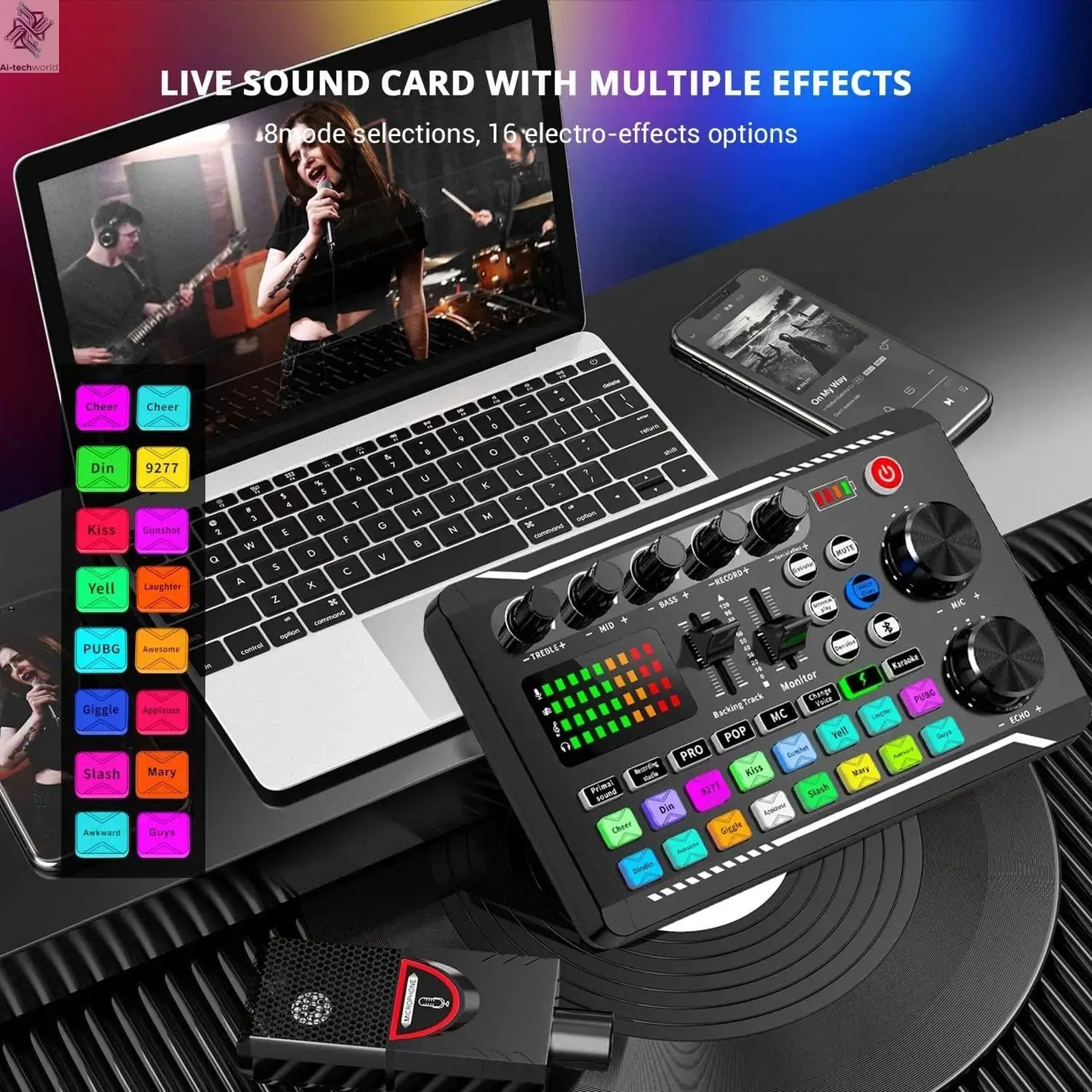Live Podcast Equipment Set, with BM800 studio microphone, audio mixer supports a variety of sound effects, for PC,live broadcast Ai-TechWorld 