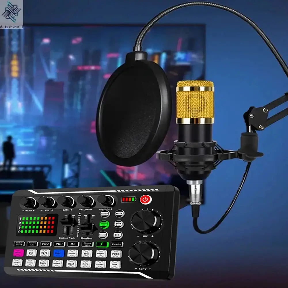 Live Podcast Equipment Set, with BM800 studio microphone, audio mixer supports a variety of sound effects, for PC,live broadcast Ai-TechWorld 