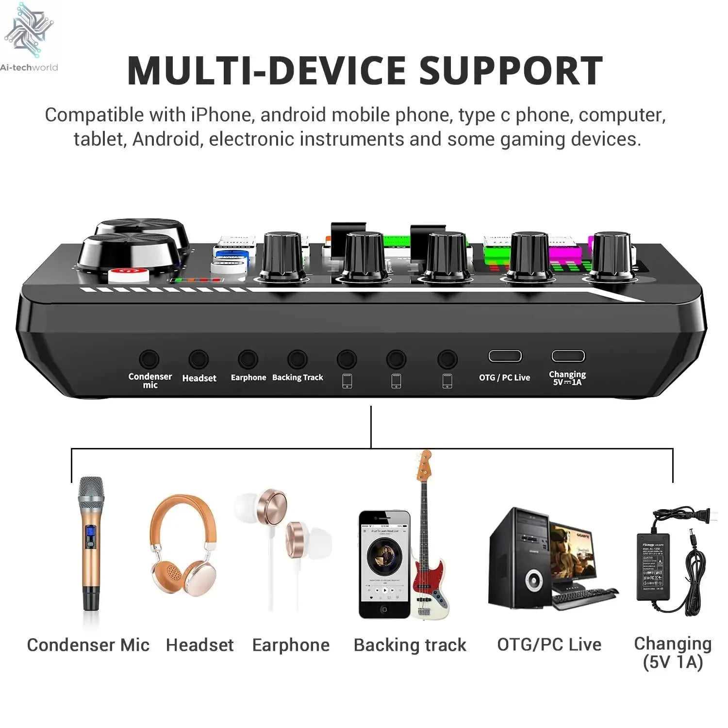 Live Podcast Equipment Set, with BM800 studio microphone, audio mixer supports a variety of sound effects, for PC,live broadcast Ai-TechWorld 