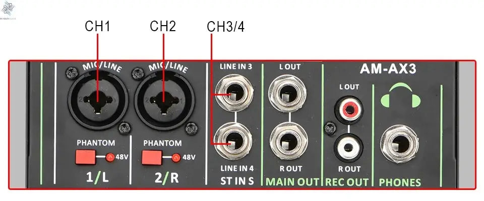 Lomeho 4 Channels Sound Mixer 48V 99 Digital Effect Portable Audio Table Bluetooth USB PC Record Mixing Console Church AM-AX3 Ai-TechWorld 