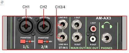 Lomeho 4 Channels Sound Mixer 48V 99 Digital Effect Portable Audio Table Bluetooth USB PC Record Mixing Console Church AM-AX3 Ai-TechWorld 