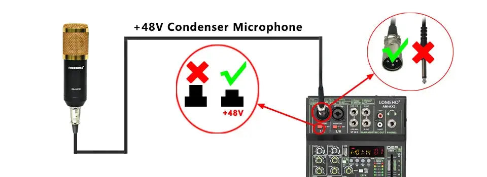 Lomeho 4 Channels Sound Mixer 48V 99 Digital Effect Portable Audio Table Bluetooth USB PC Record Mixing Console Church AM-AX3 Ai-TechWorld 