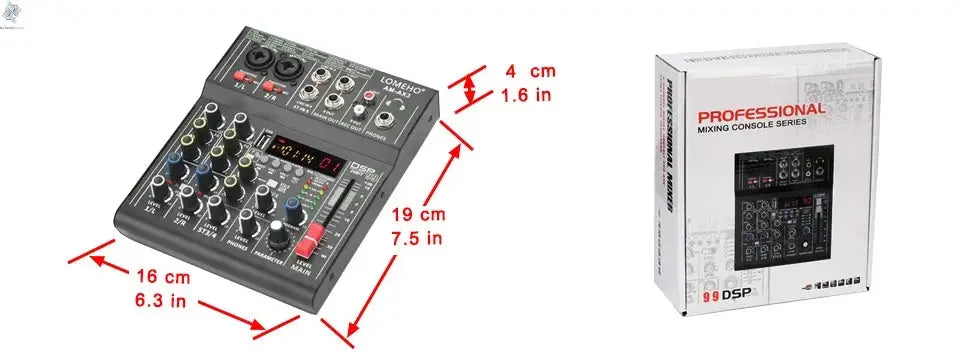 Lomeho 4 Channels Sound Mixer 48V 99 Digital Effect Portable Audio Table Bluetooth USB PC Record Mixing Console Church AM-AX3 Ai-TechWorld 