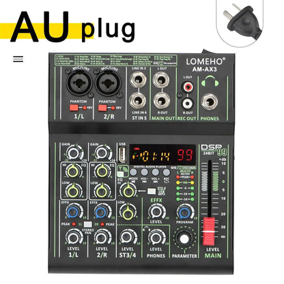 Lomeho 4 Channels Sound Mixer 48V 99 Digital Effect Portable Audio Table Bluetooth USB PC Record Mixing Console Church AM-AX3 Ai-TechWorld 