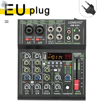 Lomeho 4 Channels Sound Mixer 48V 99 Digital Effect Portable Audio Table Bluetooth USB PC Record Mixing Console Church AM-AX3 Ai-TechWorld 