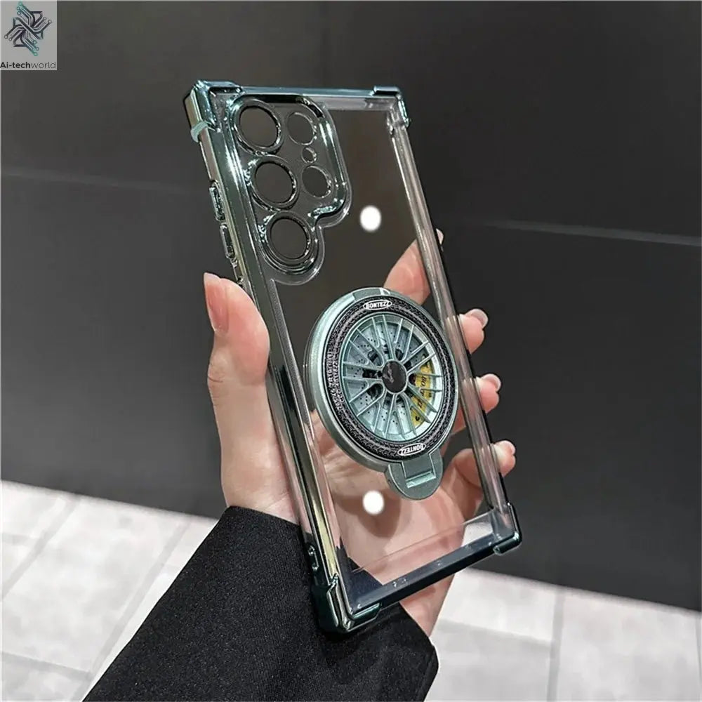 Luxury Airbags Plating Magnetic Transparent Case for Samsung Galaxy S25 S24 Ultra S23 Fe S22 Plus A54 A34 A15 A25 A35 A55 A53 - Ai - TechWorld