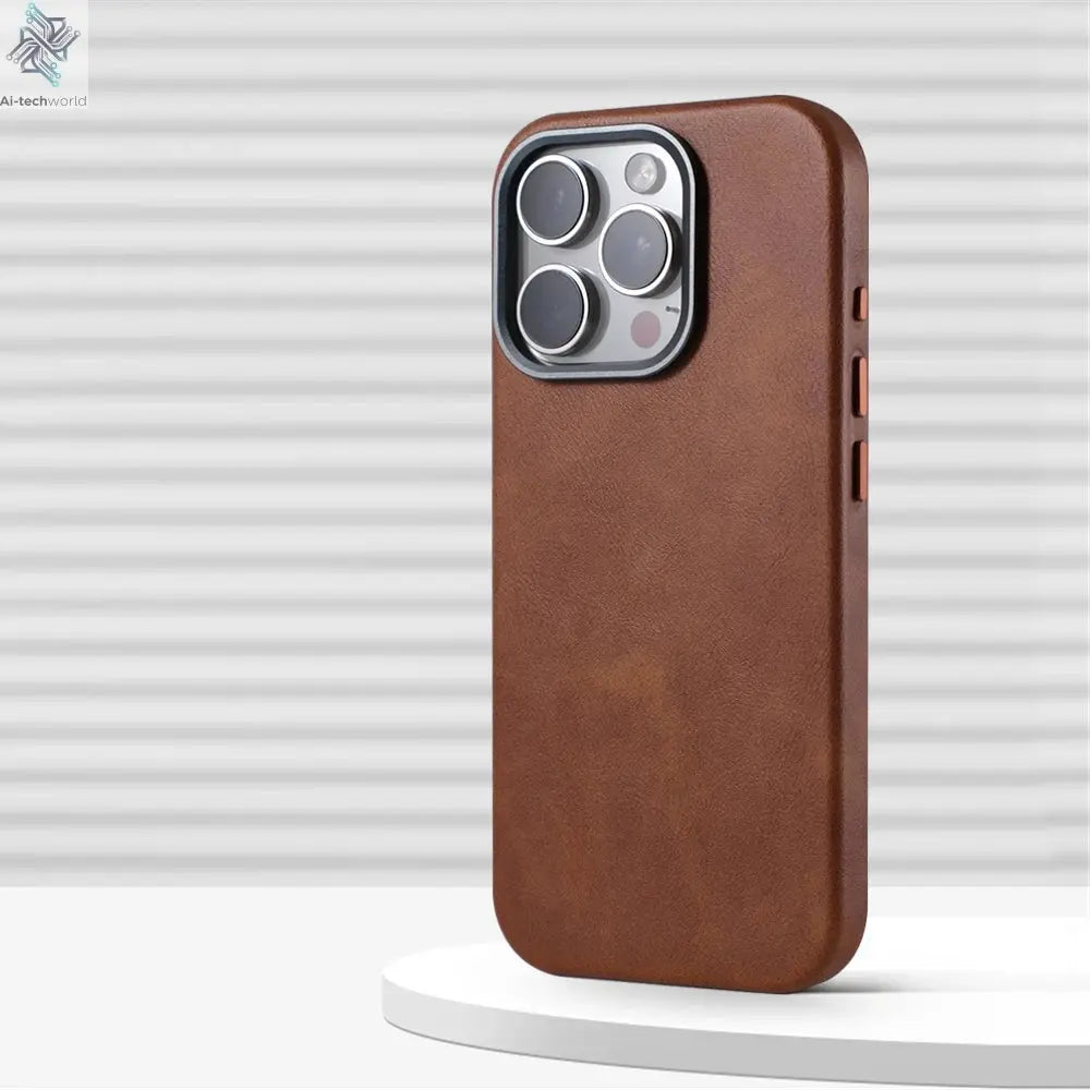 Luxury Business Retro Leather Magnetic Case For iPhone 17 Pro Max 16 Plus 15 14 13 MagSafe Alloy Lens Wireless Charging Cover Ai-TechWorld 
