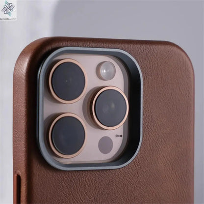 Luxury Business Retro Leather Magnetic Case For iPhone 17 Pro Max 16 Plus 15 14 13 MagSafe Alloy Lens Wireless Charging Cover Ai-TechWorld 