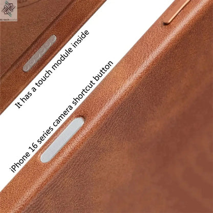 Luxury Business Retro Leather Magnetic Case For iPhone 17 Pro Max 16 Plus 15 14 13 MagSafe Alloy Lens Wireless Charging Cover Ai-TechWorld 