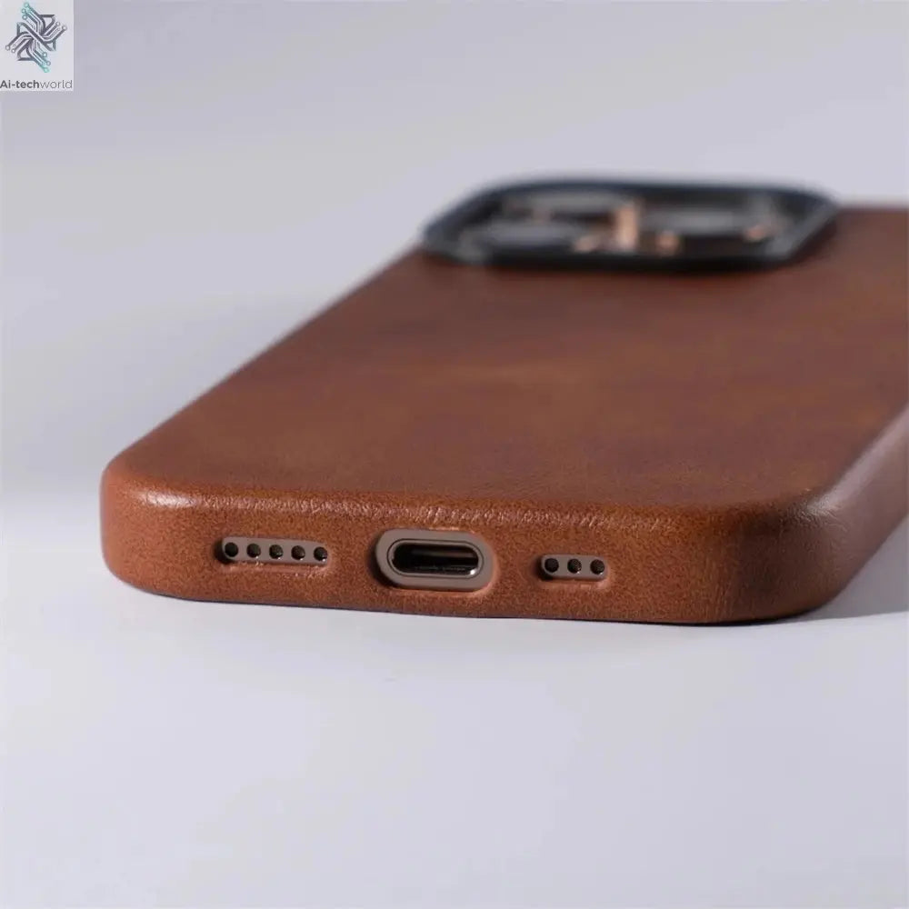 Luxury Business Retro Leather Magnetic Case For iPhone 17 Pro Max 16 Plus 15 14 13 MagSafe Alloy Lens Wireless Charging Cover Ai-TechWorld 