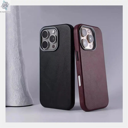 Luxury Business Retro Leather Magnetic Case For iPhone 17 Pro Max 16 Plus 15 14 13 MagSafe Alloy Lens Wireless Charging Cover Ai-TechWorld 