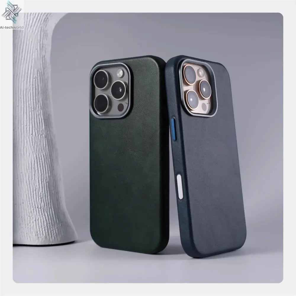 Luxury Business Retro Leather Magnetic Case For iPhone 17 Pro Max 16 Plus 15 14 13 MagSafe Alloy Lens Wireless Charging Cover Ai-TechWorld 