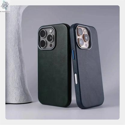 Luxury Business Retro Leather Magnetic Case For iPhone 17 Pro Max 16 Plus 15 14 13 MagSafe Alloy Lens Wireless Charging Cover Ai-TechWorld 