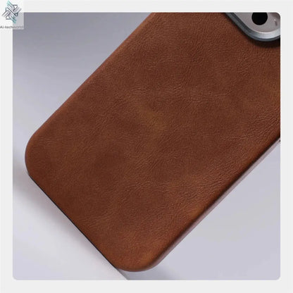 Luxury Business Retro Leather Magnetic Case For iPhone 17 Pro Max 16 Plus 15 14 13 MagSafe Alloy Lens Wireless Charging Cover Ai-TechWorld 