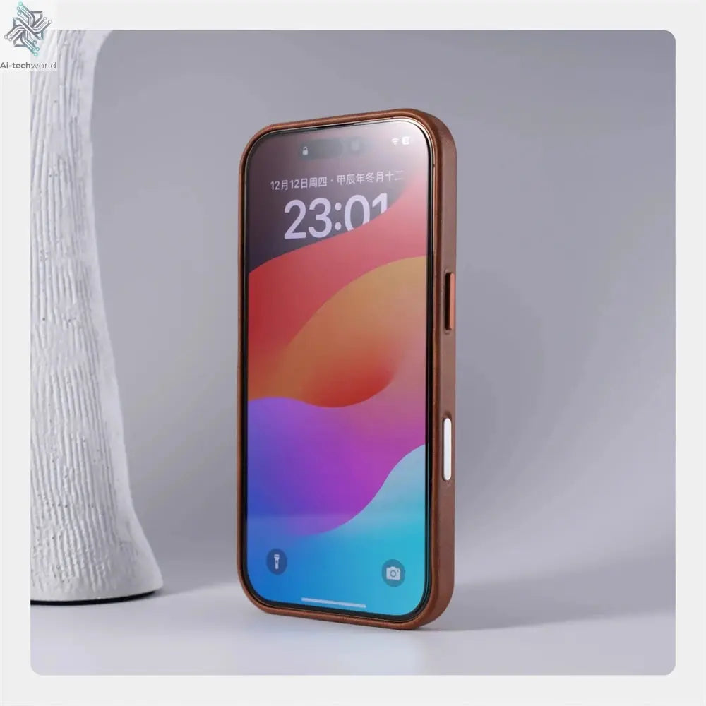 Luxury Business Retro Leather Magnetic Case For iPhone 17 Pro Max 16 Plus 15 14 13 MagSafe Alloy Lens Wireless Charging Cover Ai-TechWorld 