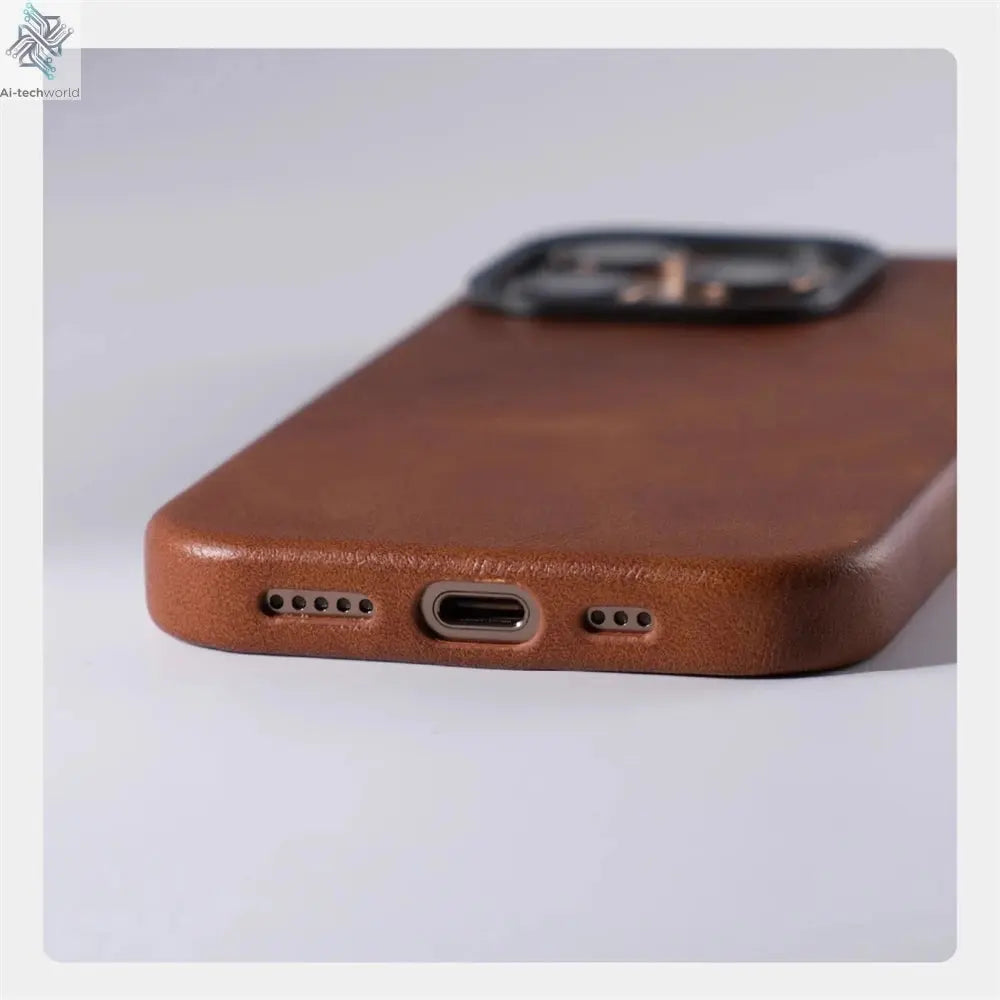 Luxury Business Retro Leather Magnetic Case For iPhone 17 Pro Max 16 Plus 15 14 13 MagSafe Alloy Lens Wireless Charging Cover Ai-TechWorld 