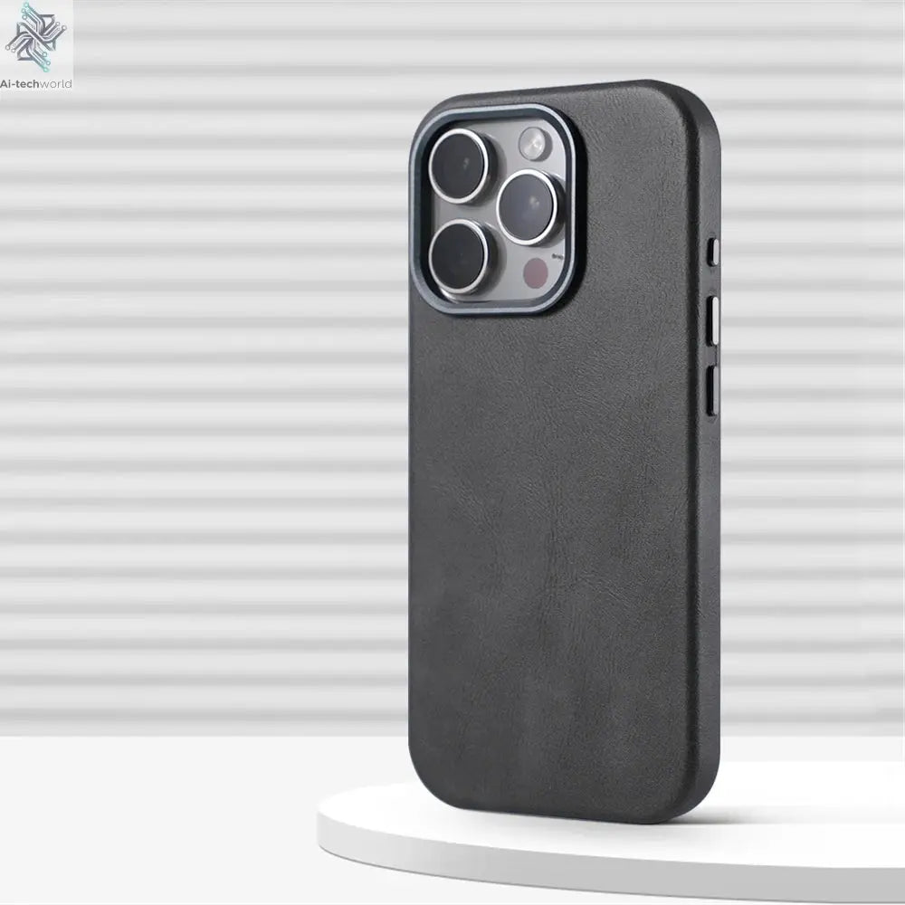 Luxury Business Retro Leather Magnetic Case For iPhone 17 Pro Max 16 Plus 15 14 13 MagSafe Alloy Lens Wireless Charging Cover Ai-TechWorld 