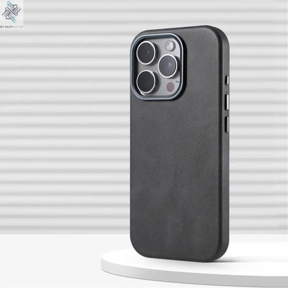 Luxury Business Retro Leather Magnetic Case For iPhone 17 Pro Max 16 Plus 15 14 13 MagSafe Alloy Lens Wireless Charging Cover Ai-TechWorld 