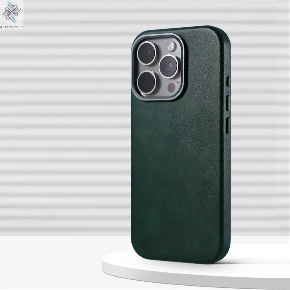 Luxury Business Retro Leather Magnetic Case For iPhone 17 Pro Max 16 Plus 15 14 13 MagSafe Alloy Lens Wireless Charging Cover Ai-TechWorld 