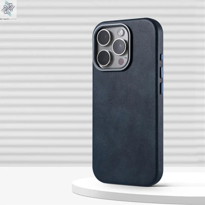 Luxury Business Retro Leather Magnetic Case For iPhone 17 Pro Max 16 Plus 15 14 13 MagSafe Alloy Lens Wireless Charging Cover Ai-TechWorld 