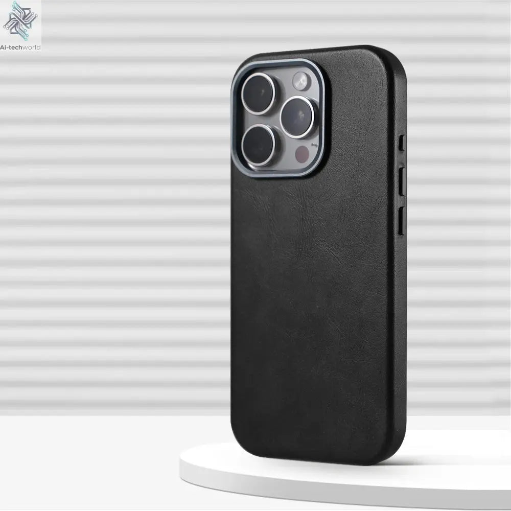 Luxury Business Retro Leather Magnetic Case For iPhone 17 Pro Max 16 Plus 15 14 13 MagSafe Alloy Lens Wireless Charging Cover Ai-TechWorld 