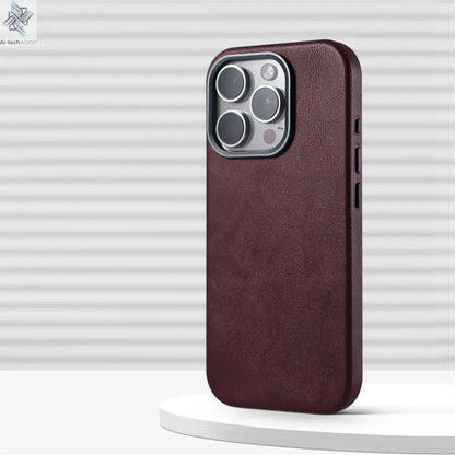 Luxury Business Retro Leather Magnetic Case For iPhone 17 Pro Max 16 Plus 15 14 13 MagSafe Alloy Lens Wireless Charging Cover Ai-TechWorld 