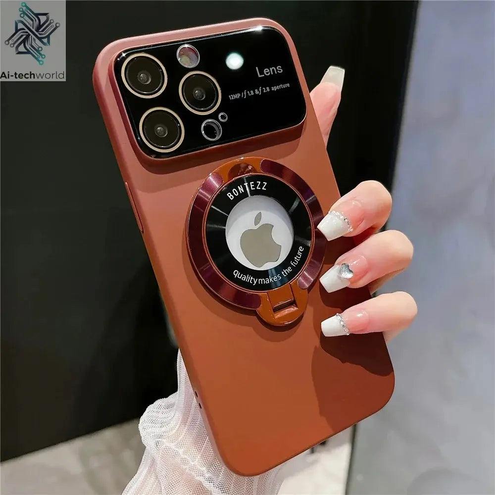 Luxury For Magsafe Case Magnetic Hard PC Frame Stand Phone Case For iPhone 16 Pro Max 15 Plus 11 12 13 14 Lens Protective Back Cover Ai-TechWorld 