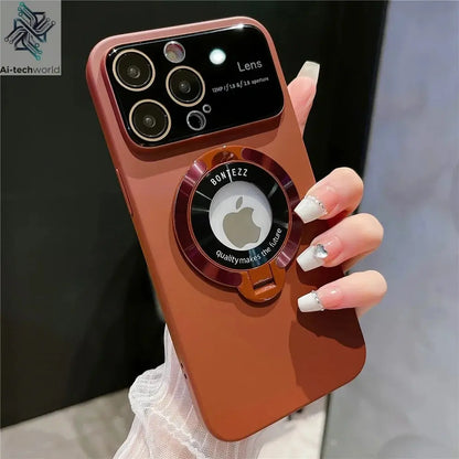 Luxury For Magsafe Case Magnetic Hard PC Frame Stand Phone Case For iPhone 16 Pro Max 15 Plus 11 12 13 14 Lens Protective Back Cover Ai-TechWorld 