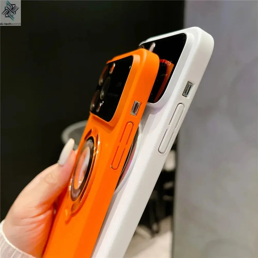 Luxury For Magsafe Case Magnetic Hard PC Frame Stand Phone Case For iPhone 16 Pro Max 15 Plus 11 12 13 14 Lens Protective Back Cover Ai-TechWorld 