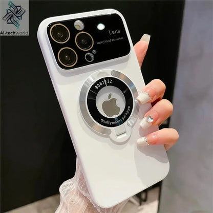 Luxury For Magsafe Case Magnetic Hard PC Frame Stand Phone Case For iPhone 16 Pro Max 15 Plus 11 12 13 14 Lens Protective Back Cover Ai-TechWorld 