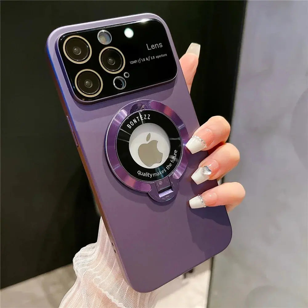 Luxury For Magsafe Case Magnetic Hard PC Frame Stand Phone Case For iPhone 16 Pro Max 15 Plus 11 12 13 14 Lens Protective Back Cover Ai-TechWorld 