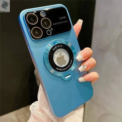 Luxury For Magsafe Case Magnetic Hard PC Frame Stand Phone Case For iPhone 16 Pro Max 15 Plus 11 12 13 14 Lens Protective Back Cover Ai-TechWorld 