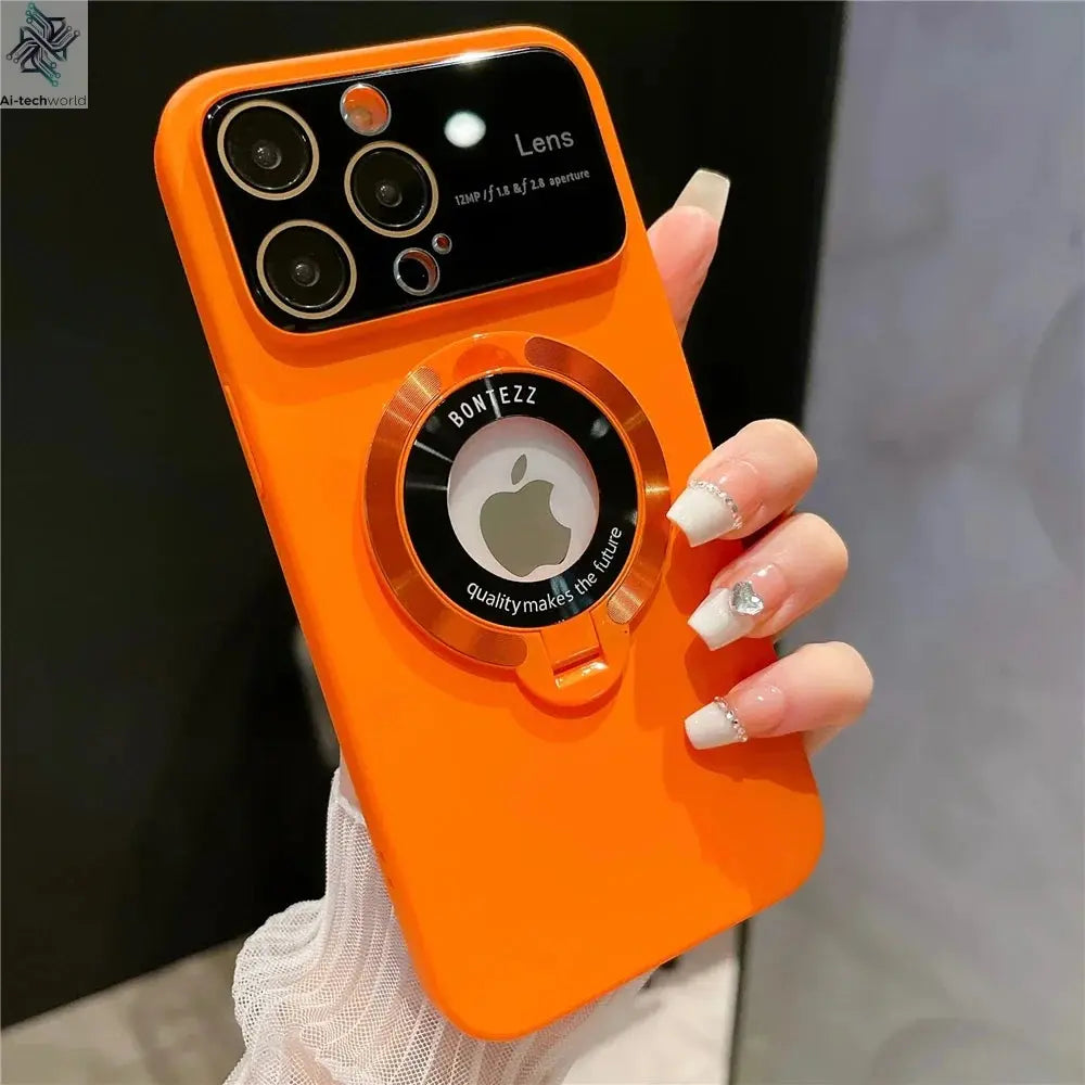 Luxury For Magsafe Magnetic Hard PC Frame Stand Phone Case For iPhone 16 Pro Max 15 Plus 11 12 13 14 Lens Protective Back Cover Ai-TechWorld 