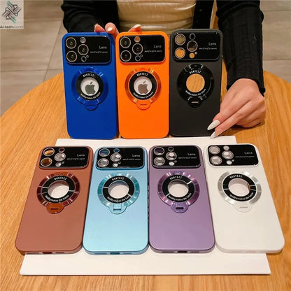 Luxury For Magsafe Magnetic Hard PC Frame Stand Phone Case For iPhone 16 Pro Max 15 Plus 11 12 13 14 Lens Protective Back Cover Ai-TechWorld 