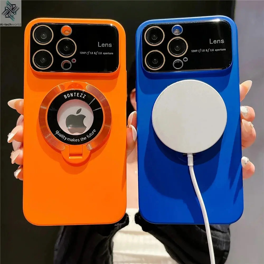 Luxury For Magsafe Magnetic Hard PC Frame Stand Phone Case For iPhone 16 Pro Max 15 Plus 11 12 13 14 Lens Protective Back Cover Ai-TechWorld 