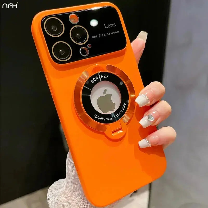 Luxury For Magsafe Magnetic Hard PC Frame Stand Phone Case For iPhone 16 Pro Max 15 Plus 11 12 13 14 Lens Protective Back Cover Ai-TechWorld 