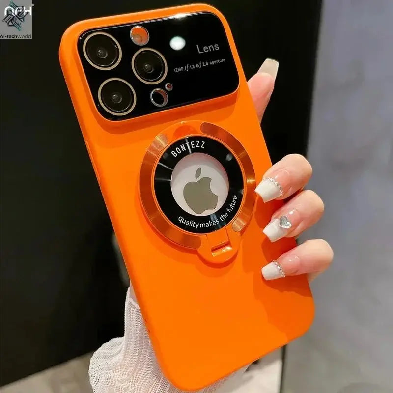 Luxury For Magsafe Magnetic Hard PC Frame Stand Phone Case For iPhone 16 Pro Max 15 Plus 11 12 13 14 Lens Protective Back Cover - Ai-TechWorld