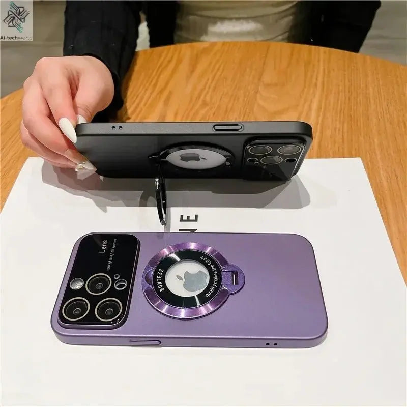 Luxury For Magsafe Magnetic Hard PC Frame Stand Phone Case For iPhone 16 Pro Max 15 Plus 11 12 13 14 Lens Protective Back Cover - Ai-TechWorld