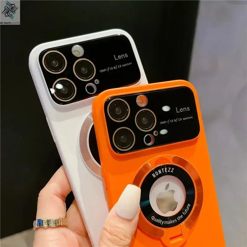 Luxury For Magsafe Magnetic Hard PC Frame Stand Phone Case For iPhone 16 Pro Max 15 Plus 11 12 13 14 Lens Protective Back Cover - Ai-TechWorld