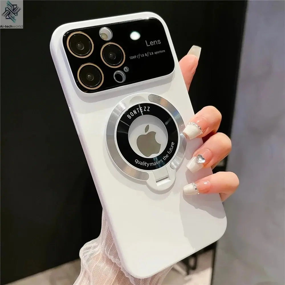 Luxury For Magsafe Magnetic Hard PC Frame Stand Phone Case For iPhone 16 Pro Max 15 Plus 11 12 13 14 Lens Protective Back Cover - Ai-TechWorld