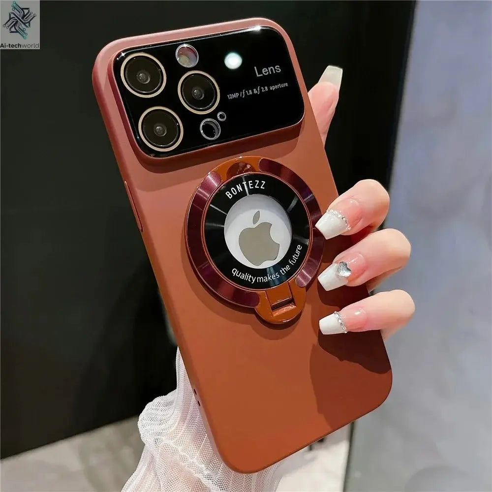 Luxury For Magsafe Magnetic Hard PC Frame Stand Phone Case For iPhone 16 Pro Max 15 Plus 11 12 13 14 Lens Protective Back Cover - Ai-TechWorld