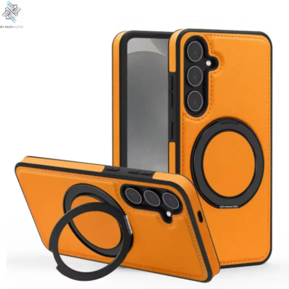 Luxury Leather Pattern Magnetic Stand Case For Samsung S25 S26 S24 S23 Ultra Plus S25 FE For Magsafe Shockproof Protection Case Ai-TechWorld 