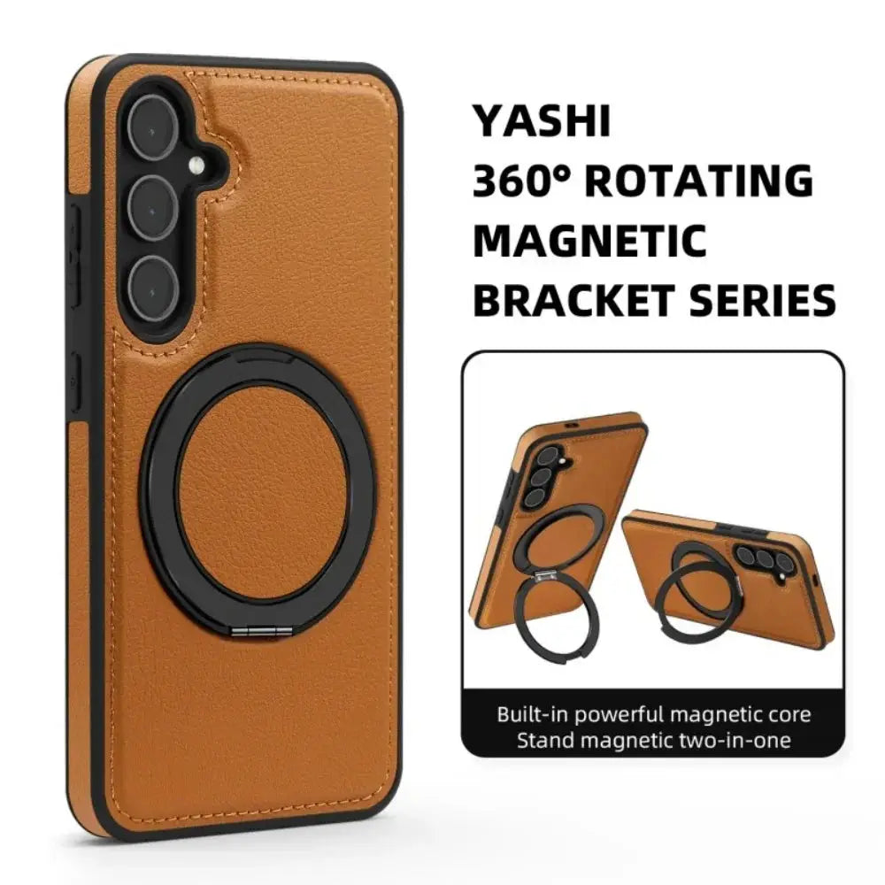 Luxury Leather Pattern Magnetic Stand Case For Samsung S25 S26 S24 S23 Ultra Plus S25 FE For Magsafe Shockproof Protection Case Ai-TechWorld 