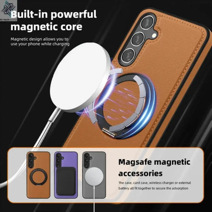 Luxury Leather Pattern Magnetic Stand Case For Samsung S25 S26 S24 S23 Ultra Plus S25 FE For Magsafe Shockproof Protection Case Ai-TechWorld 