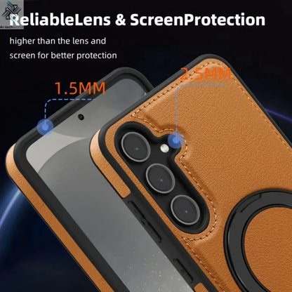 Luxury Leather Pattern Magnetic Stand Case For Samsung S25 S26 S24 S23 Ultra Plus S25 FE For Magsafe Shockproof Protection Case Ai-TechWorld 