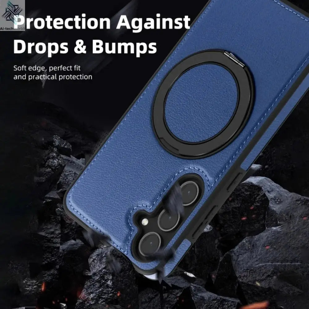 Luxury Leather Pattern Magnetic Stand Case For Samsung S25 S26 S24 S23 Ultra Plus S25 FE For Magsafe Shockproof Protection Case Ai-TechWorld 