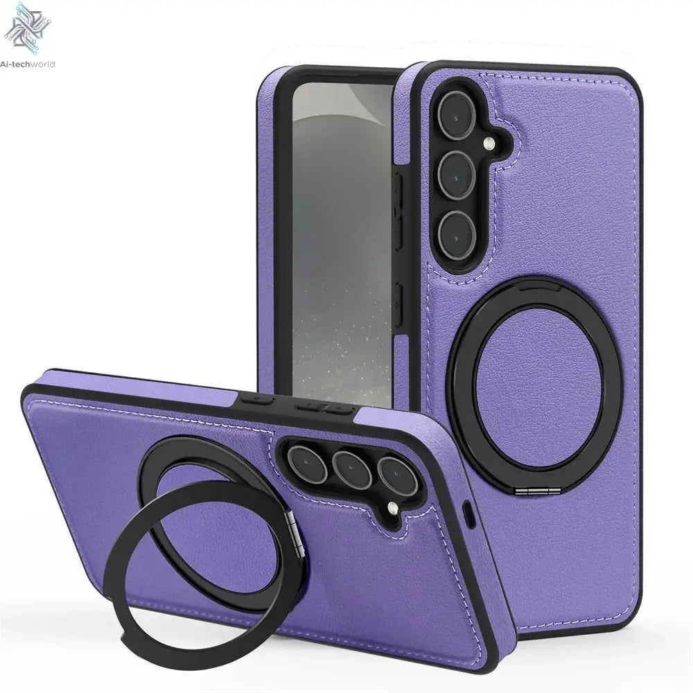 Luxury Leather Pattern Magnetic Stand Case For Samsung S25 S26 S24 S23 Ultra Plus S25 FE For Magsafe Shockproof Protection Case Ai-TechWorld 